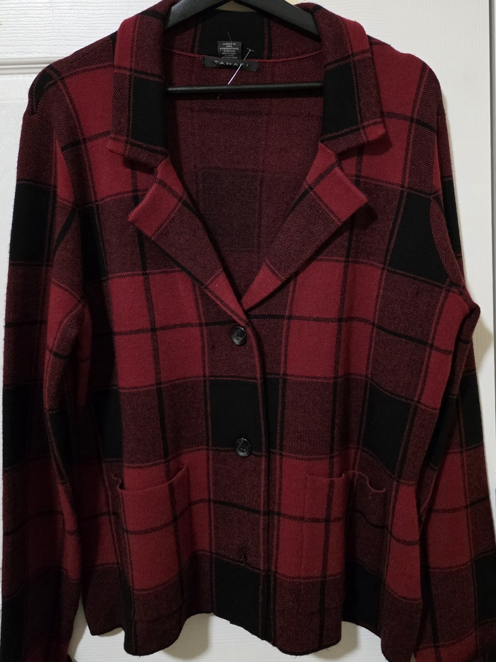 Tahari Red and Black Plaid Blazer Jacket